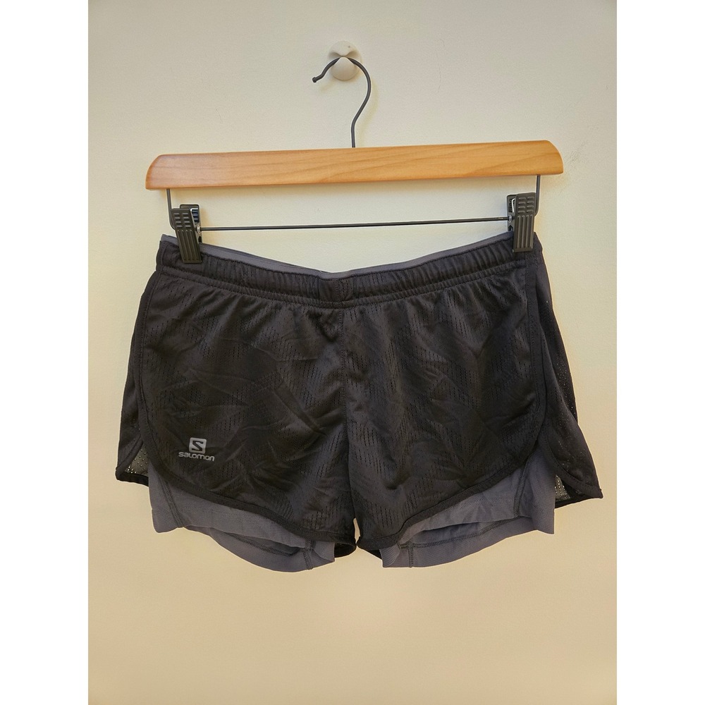 Salomon Agile 2-in-1 Running Shorts Women's Small Black Gray Lined Trail Running